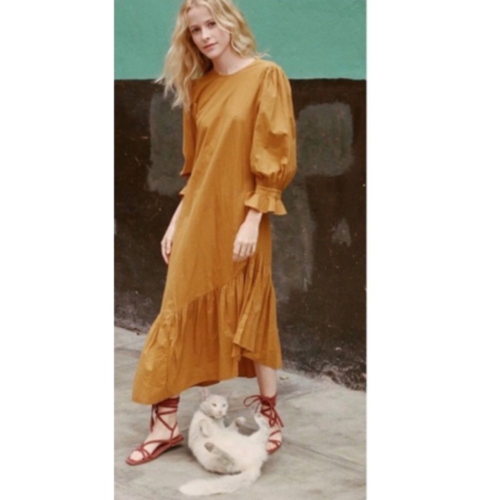 Doen Asymmetrical Rust-Brown Long Sleeve Dress - Picture 3 of 13